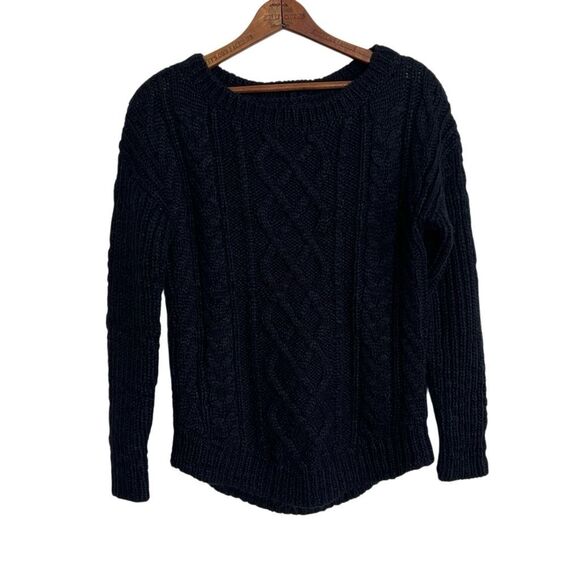 Banana Republic Cable Knit Wool Blend Long Sleeve Pullover Sweater Black Small - Picture 1 of 7